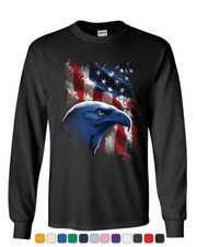 American Bald Eagle Long Sleeve T-Shirt American Flag 4th of July Patriotic Tee