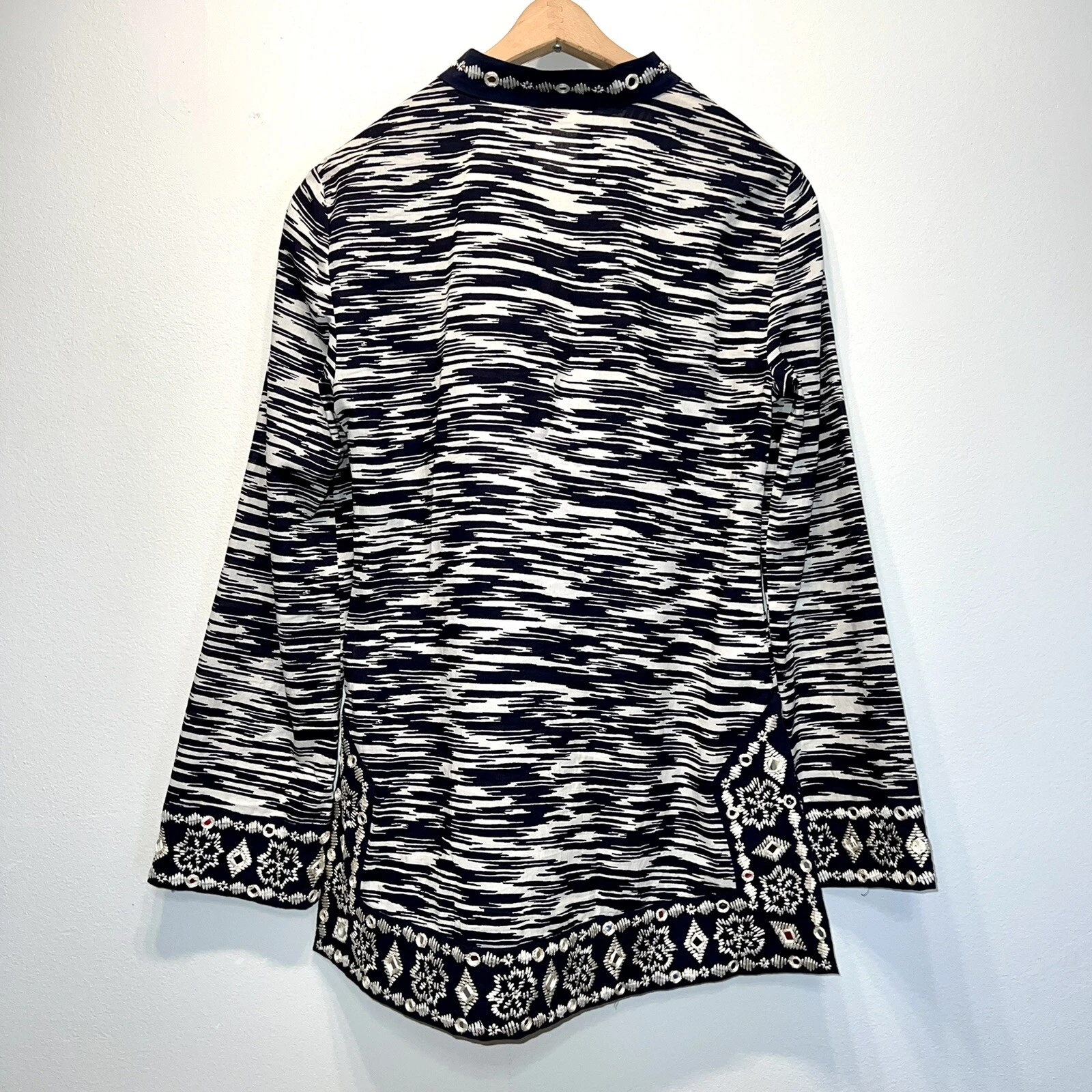 Tunica TORY BURCH impreziosita manica lunga ricamata blu bianca taglia 4