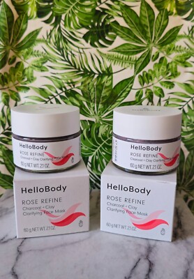 2x Hello Body Rose Refine Charcoal + Clay Clarifying Face Mask - 2x 60g - Neu