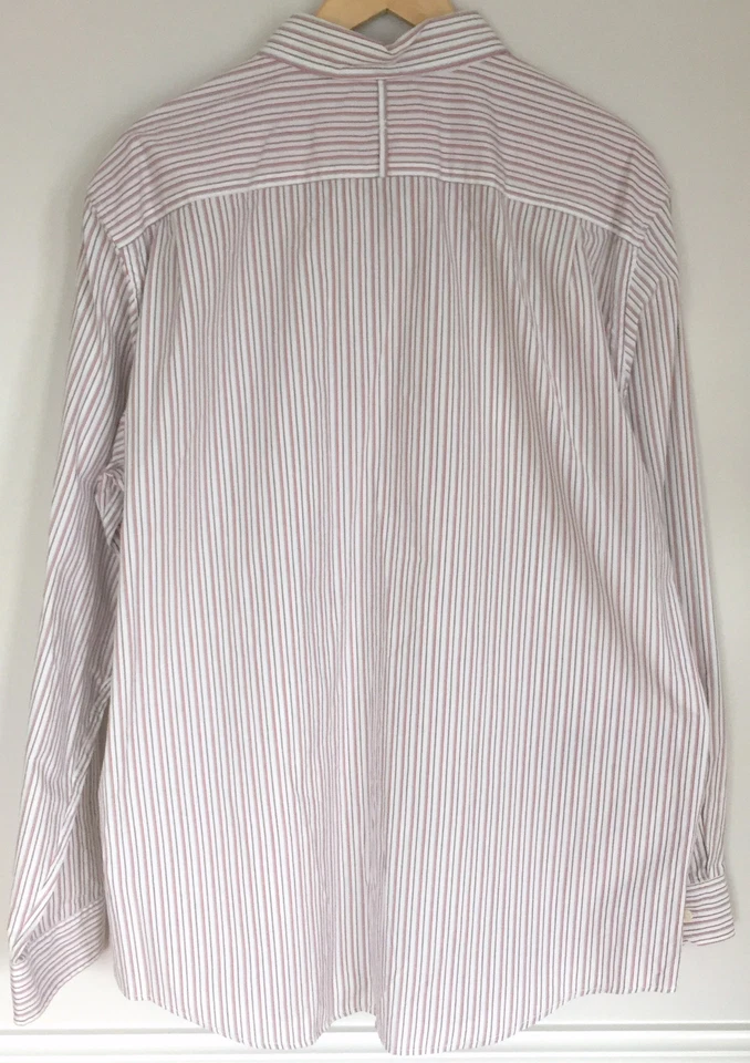 Camisa BANANA REPUBLIC Calce Clásico Para Hombre Blanca Roja Gris Rayas Botones 17-17.5 Foto 4 de 4