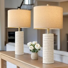 PORTRES 24" Farmhouse Ceramic Table Lamp Set of 2 for Bedroom Living Room Whi...