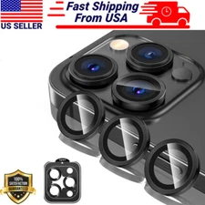 For iPhone 16 15 Pro Max Plus Metal Ring Tempered Glass Camera Lens Protector