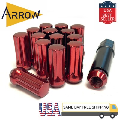 20x Red 2'' M14x1.5 Spline Tuner Lug Nuts and Key Fit Ford Lincoln UAZ