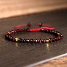 Natural Garnet Bracelet Burgundy Crystal Healing Bracelet Dainty Style