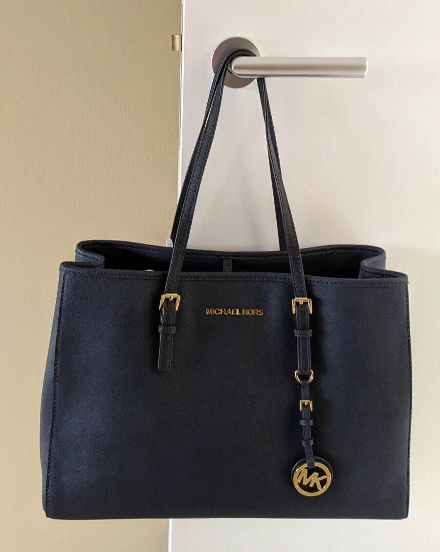 NWT MICHAEL KORS JET SET TRAVEL NAVY SAFFIANO LEATHER LARGE EW TOTE  BAG-$278