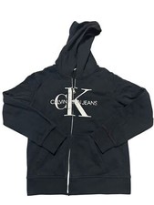Calvin Klein Hoodie Sweatshirt Girl  s Size 12/14 Full Zip Black Knit Top Hooded