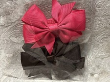 Adorable Hair Bow Grosgrain Ribbon Girl Baby Toddler Elastic Headband Set Of 2