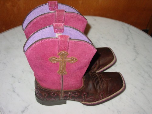 Ariat Crossroads 10011892 Distressed Brown/Fuchsia Western Youth Boots! Size 3Y - Picture 2 of 14