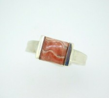 Sterling 8mm Pink Genuine Natural Rhodochrosite Cabochon Ring Square  J5046 