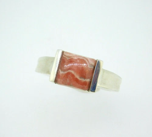 Sterling 8mm Pink Genuine Natural Rhodochrosite Cabochon Ring Square (#J5046)