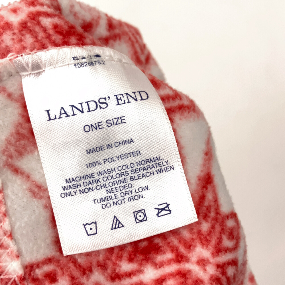 Lands' End White Red Snowflake Pattern Thin Fleece Winter Beanie Cap View 4