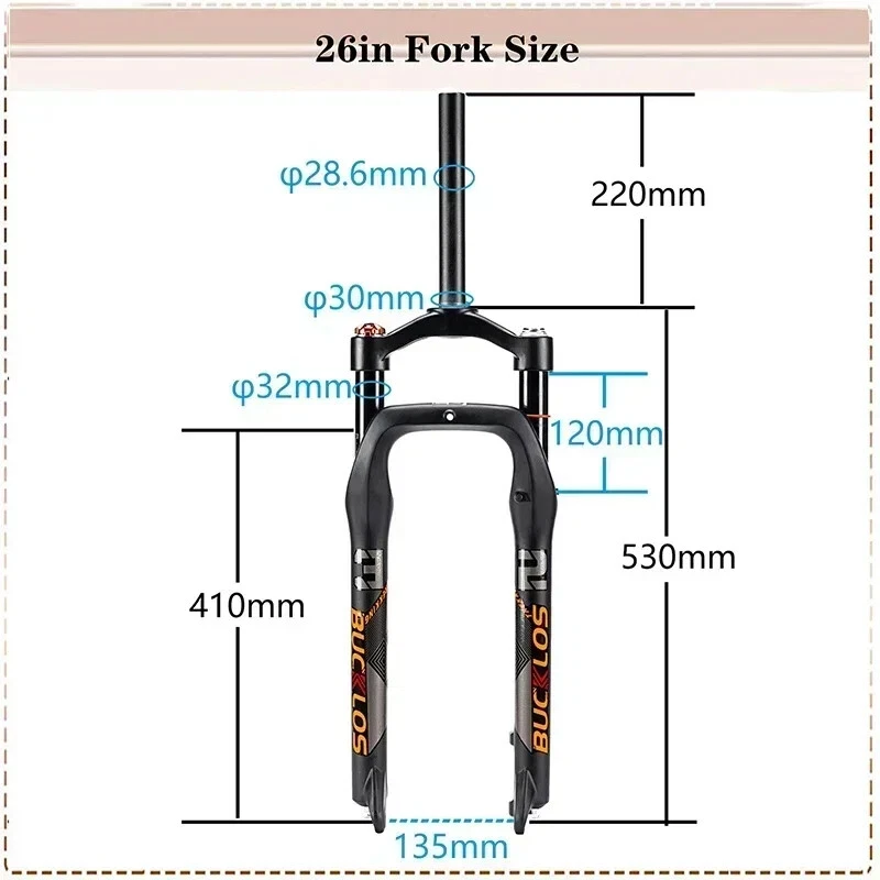 26 Inch Travel 120mm Beach Fat Bike Air Suspension Fork Manual Lockout QR Fork - Image 2 of 4