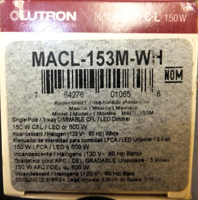 LUTRON MAESTRO MACL-153M-WH LIGHTING DIMMER