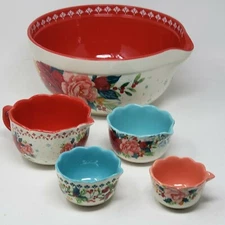 Pioneer Woman 5pc Mix & Measuring Bowl Set Holiday Christmas Cheerful Rose New