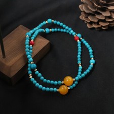 Fashion Stone Turquoise Beaded Long Chain Pendant Necklace Statement Jewelry New