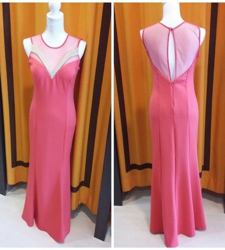 Abito vestito lungo donna sirena da cerimonia evening dress rosso fragola  sposa | eBay