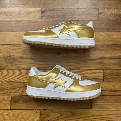 2003 A Bathing Ape Bapesta 'White/Gold' Size 11.5M Used W/ Box