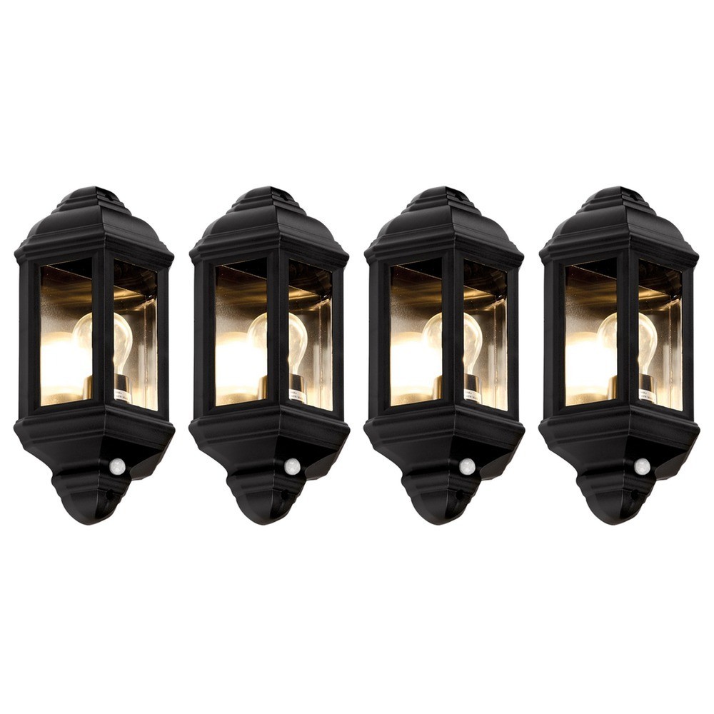 4 x Eterna PIRHL60BK Half Lantern Outdoor Lights with PIR Movement Sensor