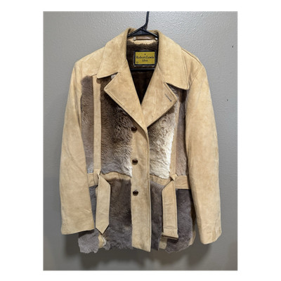 Vintage Robert Lewis Suede Lined Button Jacket Colorblock Pockets Beige/Brown