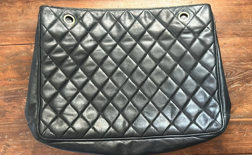 Chanel Quilted Zippered Lambskin Matelasse Tote - 100% Authentic - Image 3 of 4