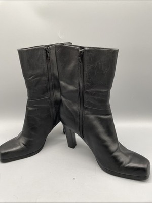 Nine West Sz 8.5 M Wmns Stiletto Heel Blk Leather Boot Zip 3.5 Inch Heel