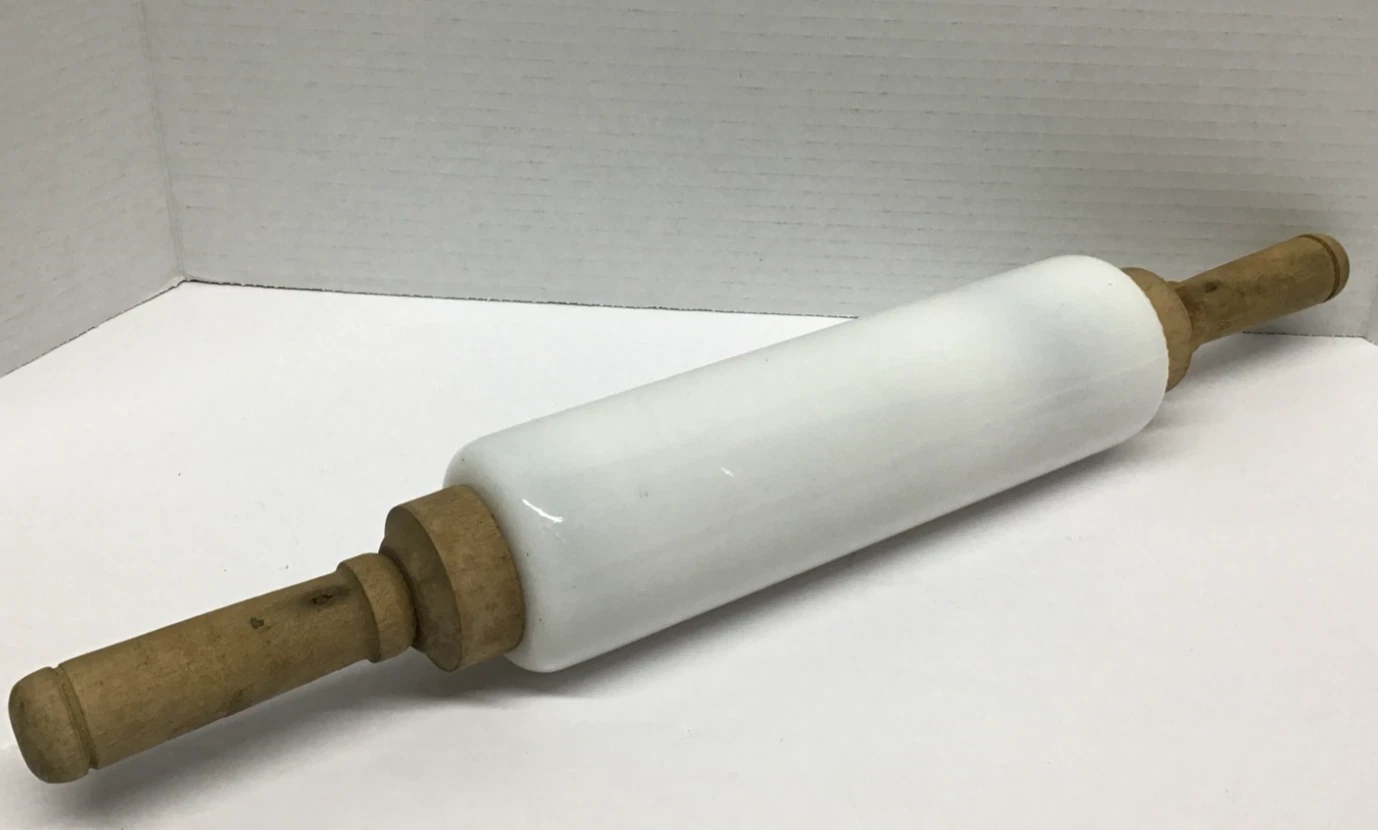 White Milk Glass Wood Handles Antique 19 inch Rolling Pin