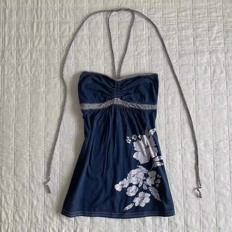 Women Coquette Fairycore Y2K Aesthetic Cami Top Print Halter Tank S-L