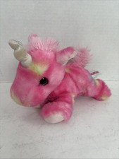 Aurora Baby Pink Tie Dye Unicorn Plush 8" Sparkly Horn Tie Dye Lying 8" long