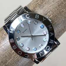 Marc Jacobs Amy Women MBM3214 Dress Silver Tone Quartz Analog 36mm Watch 6 1/2"