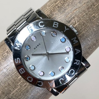 Marc Jacobs Amy Women MBM3214 Dress Silver Tone Quartz Analog 36mm Watch 6 1/2''