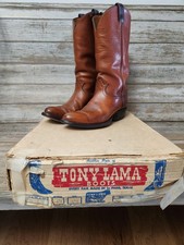Vintage Tony Lama Men's Cowboy Western Boots Brown Leather Made in USA 9D