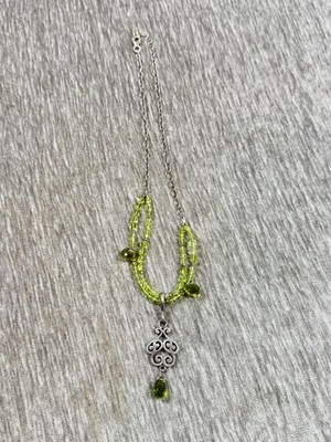 Barse Sterling Silver 925 Peridot Beaded Teardrop Pendant Necklace 18in Green