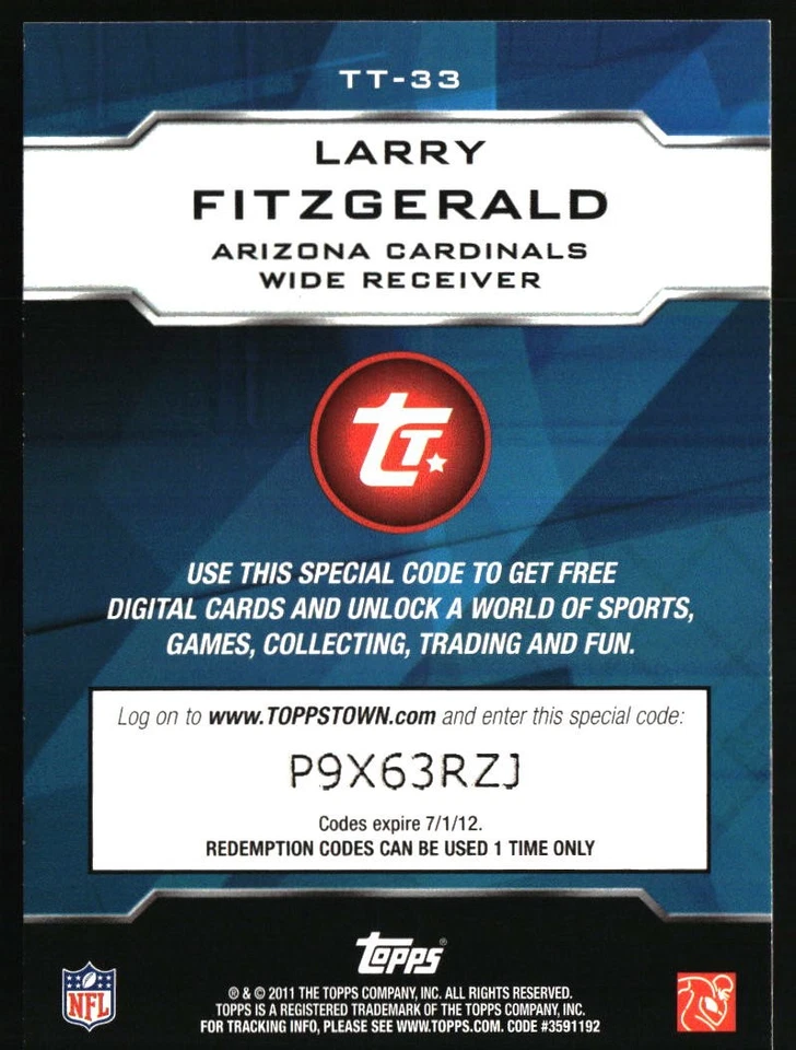 2011 Topps #TT-33 Larry Fitzgerald ToppsTown Arizona Cardinals - Image 2 of 2
