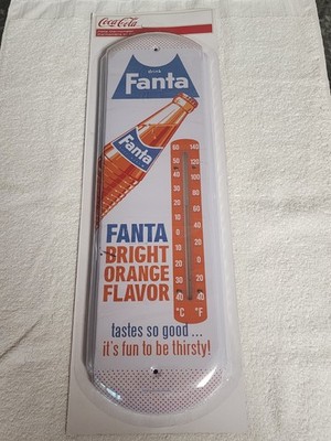 Coca Cola Metal Thermometer - Fanta ''Bright Orange Flavor''  5 1/8''×17 3/8''