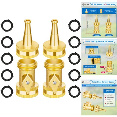 #ad #ad Brass Hose Nozzle Set 4pc High Pressure Jet Garden Water Sprayer Shut Off Valve $15.19