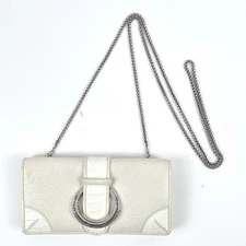 Brighton White Leather Wallet Crossbody Clutch with Chain