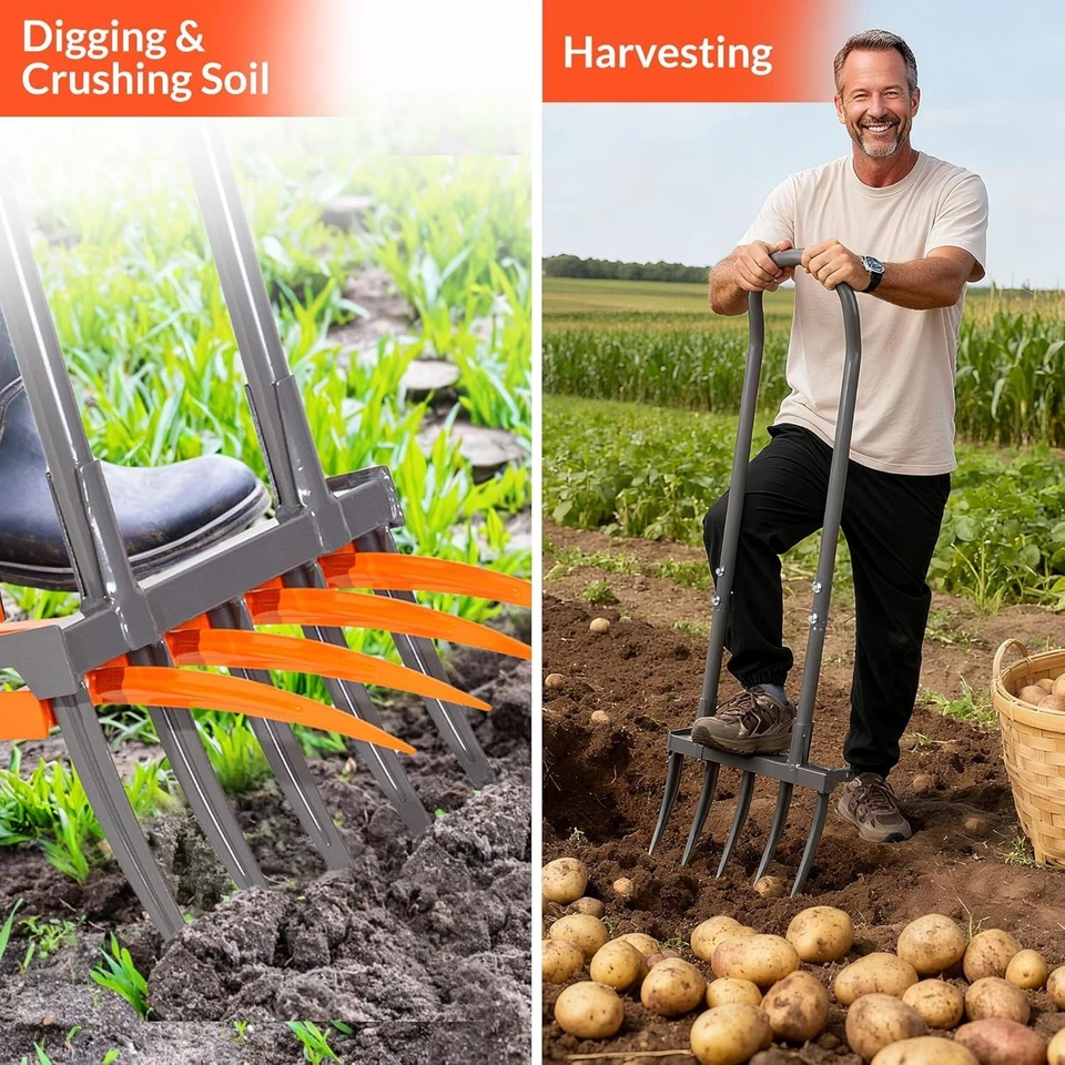 Herramienta de jardín de horquilla ancha, 9 dientes de alta resistencia horquilla ancha cultivadora manual, 2 en 1 Gard... Foto 3 de 4