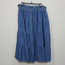 Maxi falda en capas Vermont Country Store 1X azul cambray algodón cabaña pradera