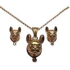 French Bulldogs 14k Gold Diamonds Hand Cast Gregory Burgard Necklace & Earrings
