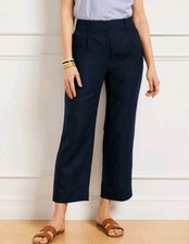Talbots Bristol Crop Pants Navy Blue Womens 14 Linen Minimalist Career Summer