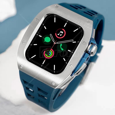 Luxury Silicone Strap & Case for Apple Watch Series 7/8  Blue 45mm
