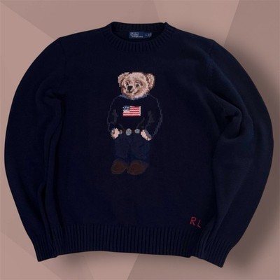  Ralph Lauren Polo Bear Pullover   Größe M   Navy   Flaggenmotiv  