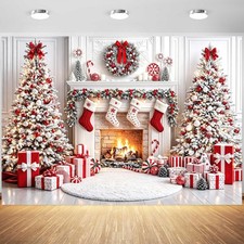 10x8ft White Christmas Fireplace Photo Backdrop Winter Xmas 10X8FT,