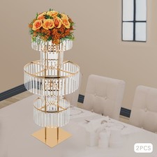 5-Tier Gold Crystal Flower Stand Wedding Party Events Table Decor Metal Pedestal