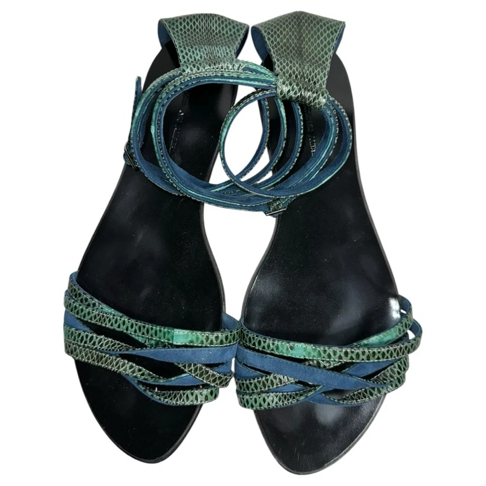 Sandalias Kathryn Amberleigh para mujer talla 9,5 azul verde piel de serpiente con tiras Foto 3 de 4