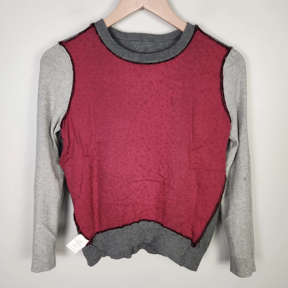 VINCE Girl's Magenta Gray Black Animal Print Color Block Sweater Size Large #510 - Image 3 of 4