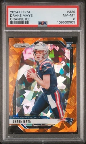 Drake Maye 2024 Panini Prizm #329 Orange Ice Drake Maye PSA 8 NM-MT