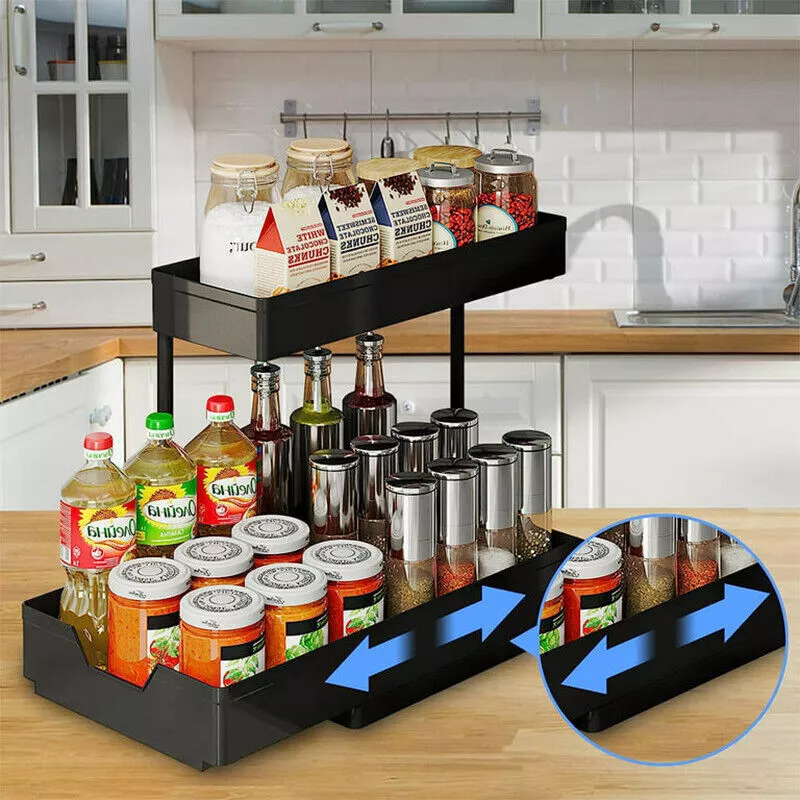 2-Tier Kitchen Under Sink Organizer Bathroom Cabinet Sliding Storage Drawer  Rack