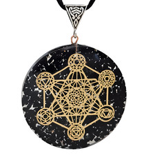Black Tourmaline Orgone Gem Pendant Metatron's Cube Necklace Geometry Jewellery