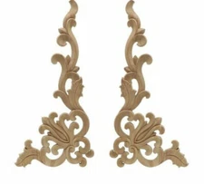 2pcs Wood Carved Corner Onlay Applique Frame Door Decorate Wall Furniture Decor